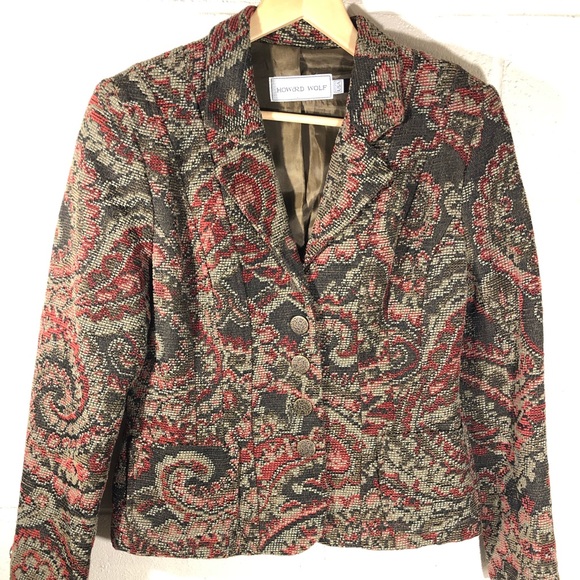 Vintage Jackets & Blazers - Vintage tapestry blazer by Howard Wolf red and green size 10
